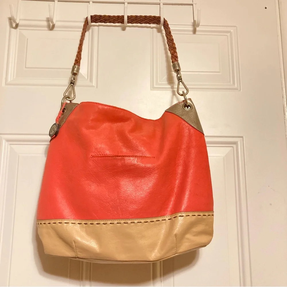 The Sak Indio Coral Beige Gold Soft Leather Hobo Shoulder Bag 12 x 7.5 inches